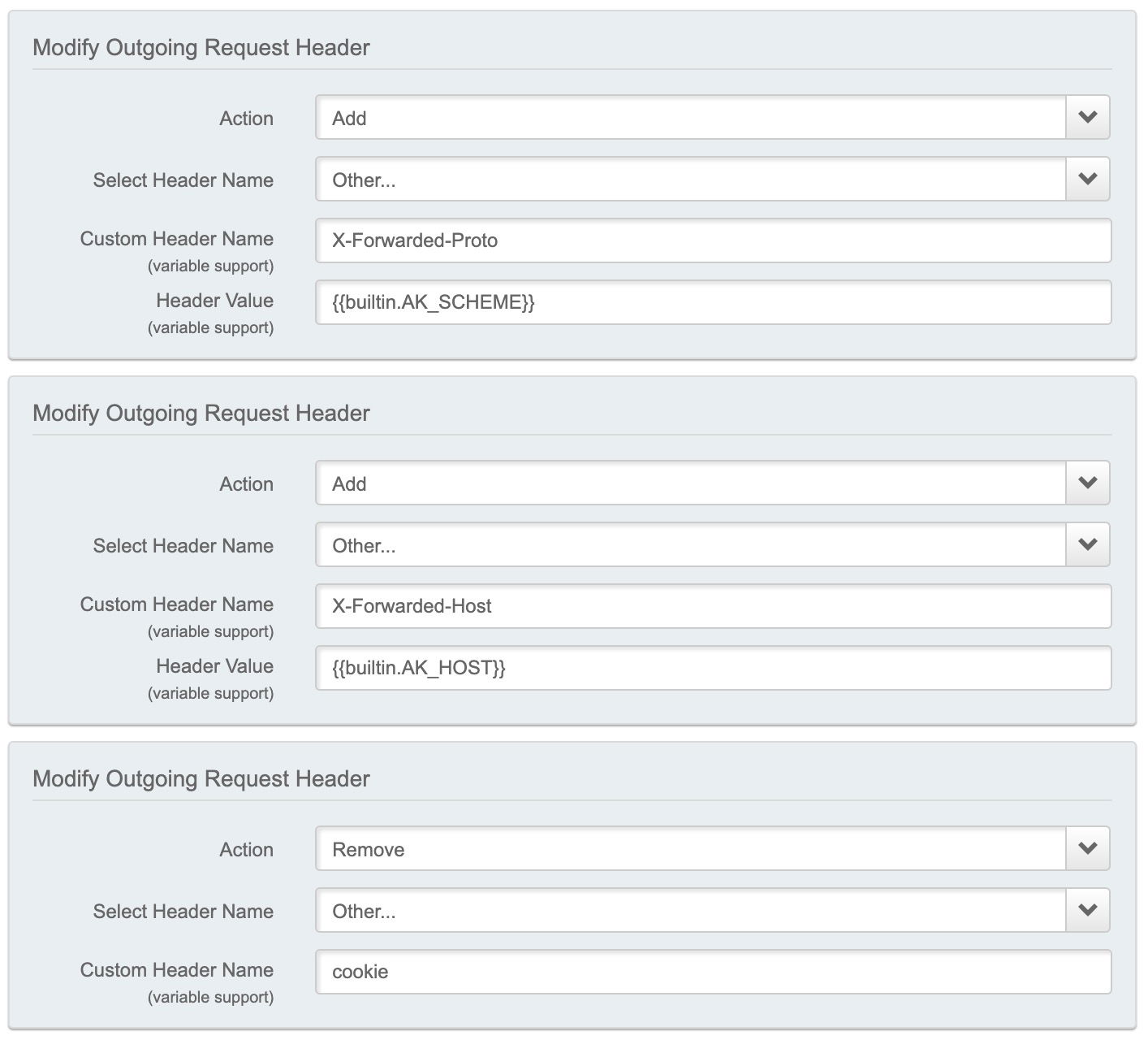 Property Manager Rules to remove outgoing request headers and cookies